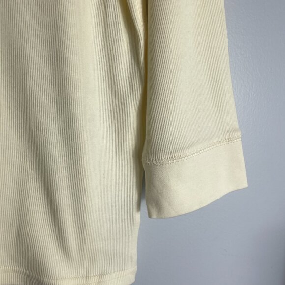 Chaps Yellow Lace Henley Cotton Quarter Sleeve Top Size XL Pastel Comfy - Picture 4 of 7